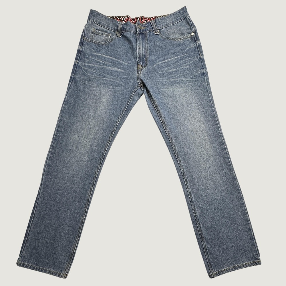 Linea Uomo Jeans Mens 32x32 Blue Straight Leg Denim Pants V Pocket Embroidery